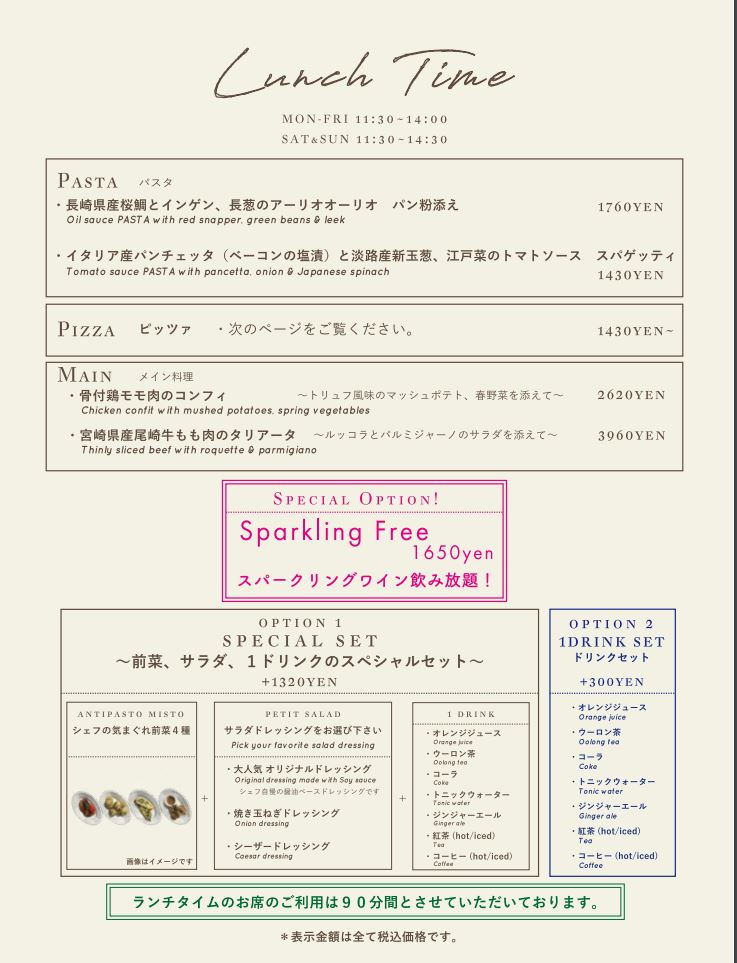 カナルカフェのランチメニュー