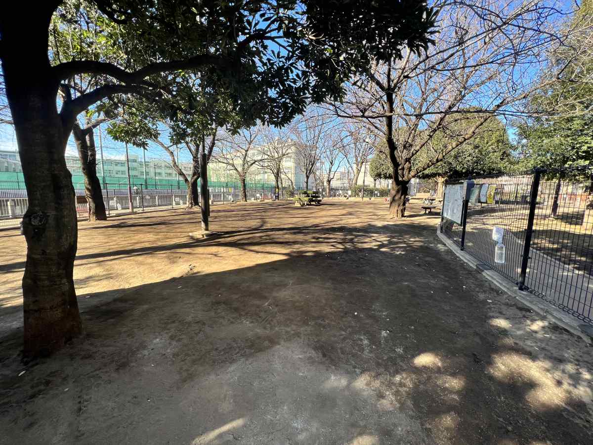 落合公園、犬の広場（ドッグラン）の様子